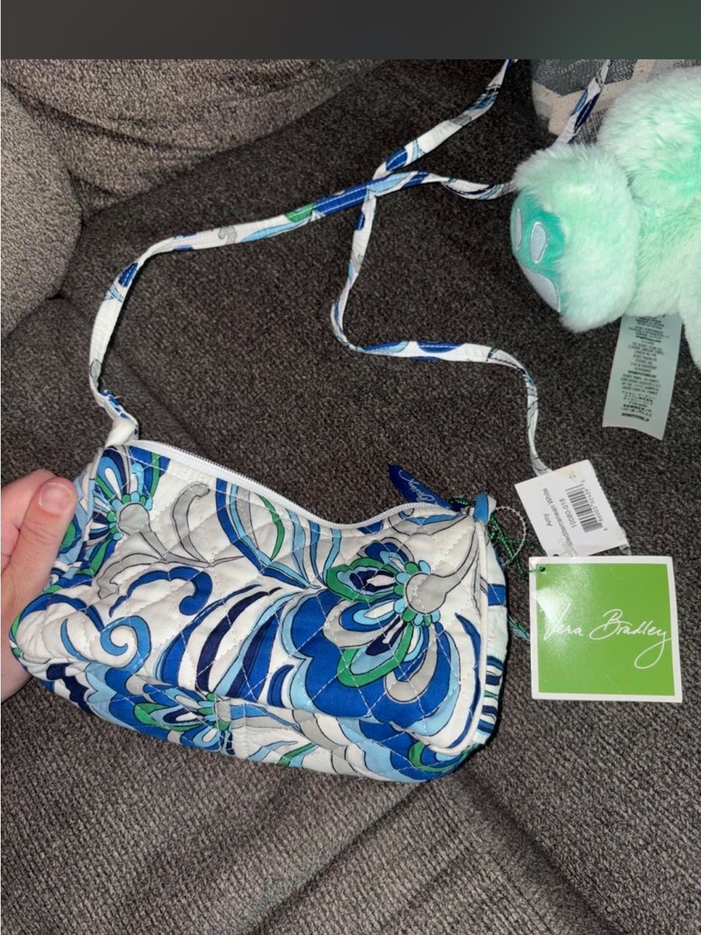 Vera Bradley White Blue Green Floral Quilted Crossbody